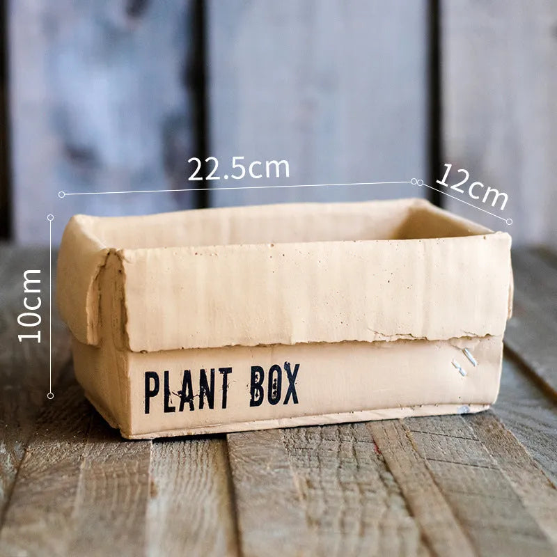 Cement brown paper box flowerpot with drainage holes for indoor balcony planting in Nordic style