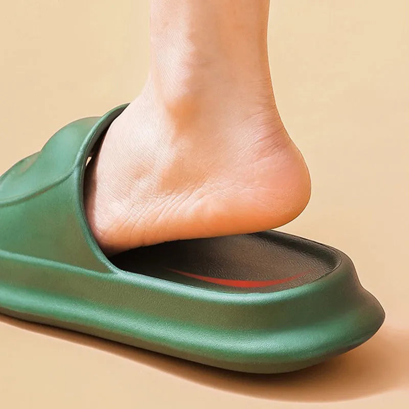 Pair of thick-soled EVA foam slippers in a choice of seven colours, showing non-slip textured sole.