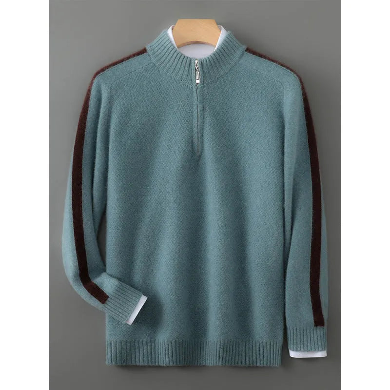Women's half zip round neck wool knitted sweater in slim fit plus size pullover