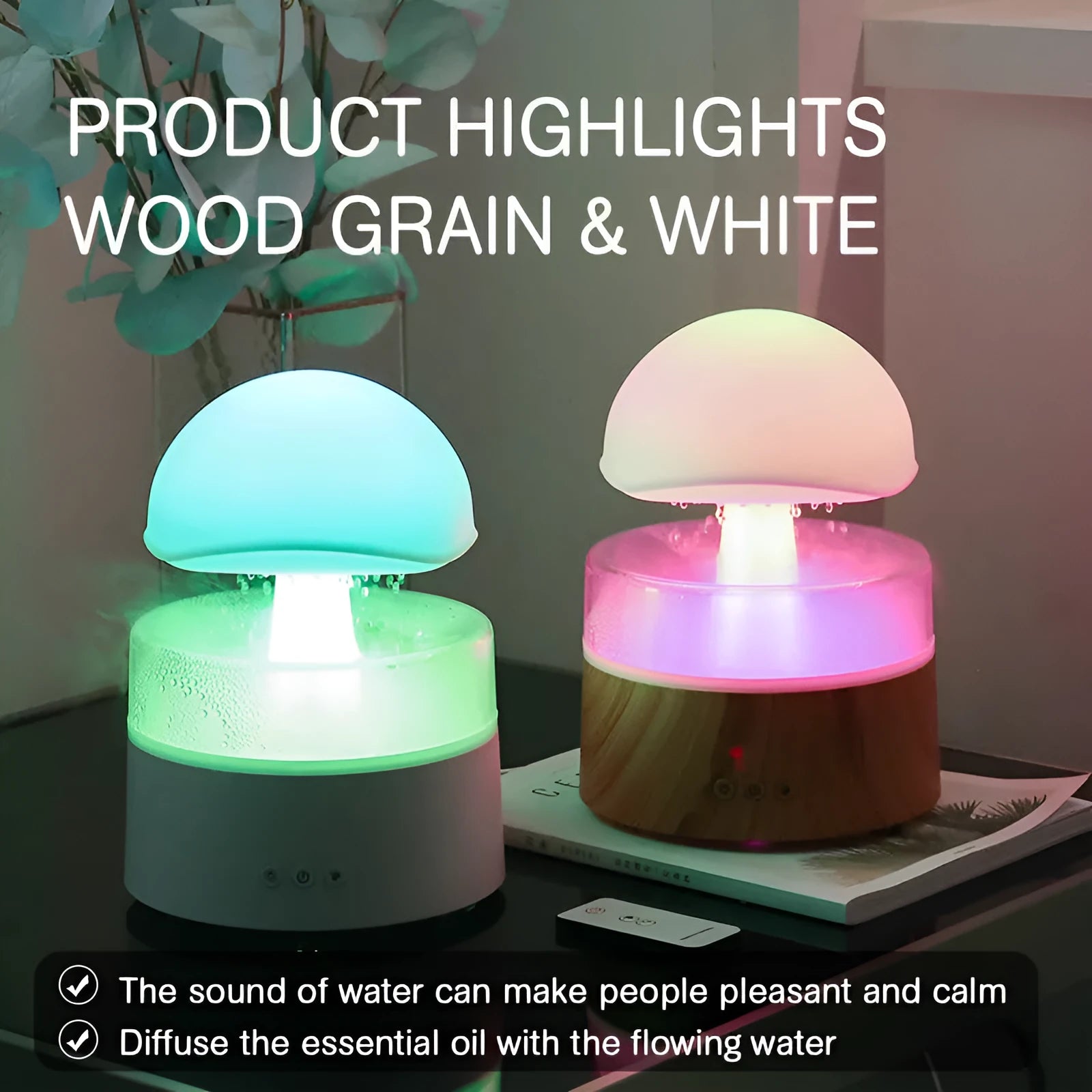 White cloud-shaped ultrasonic humidifier and aroma diffuser with multi-colour LED night light