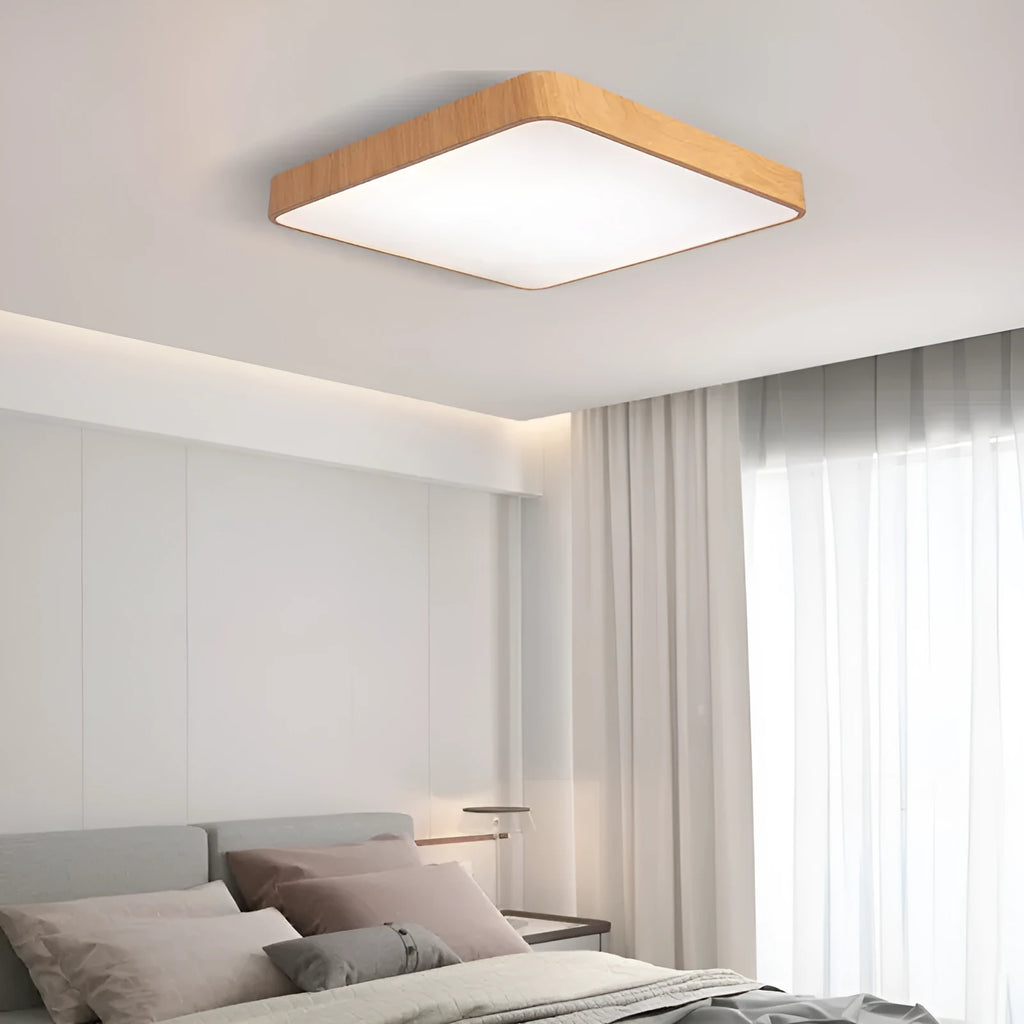 Nordic style square LED wall light with wood grain finish and modern iron art design