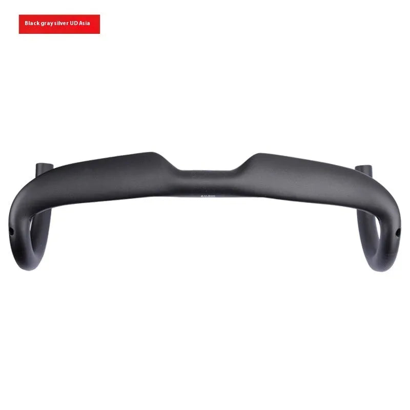 Carbon fibre road bicycle drop handlebar in black grey silver showing UD Matte and Bright finish options