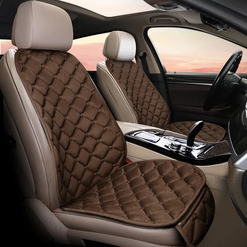 Ringer plush winter car seat cushion in coffee colour with cotton stuffing for warm vehicle interior