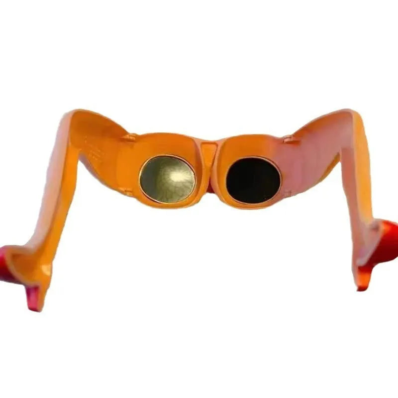 Orange personality sunglasses with distinctive leg hip design, measuring 15 by 20 centimetres
