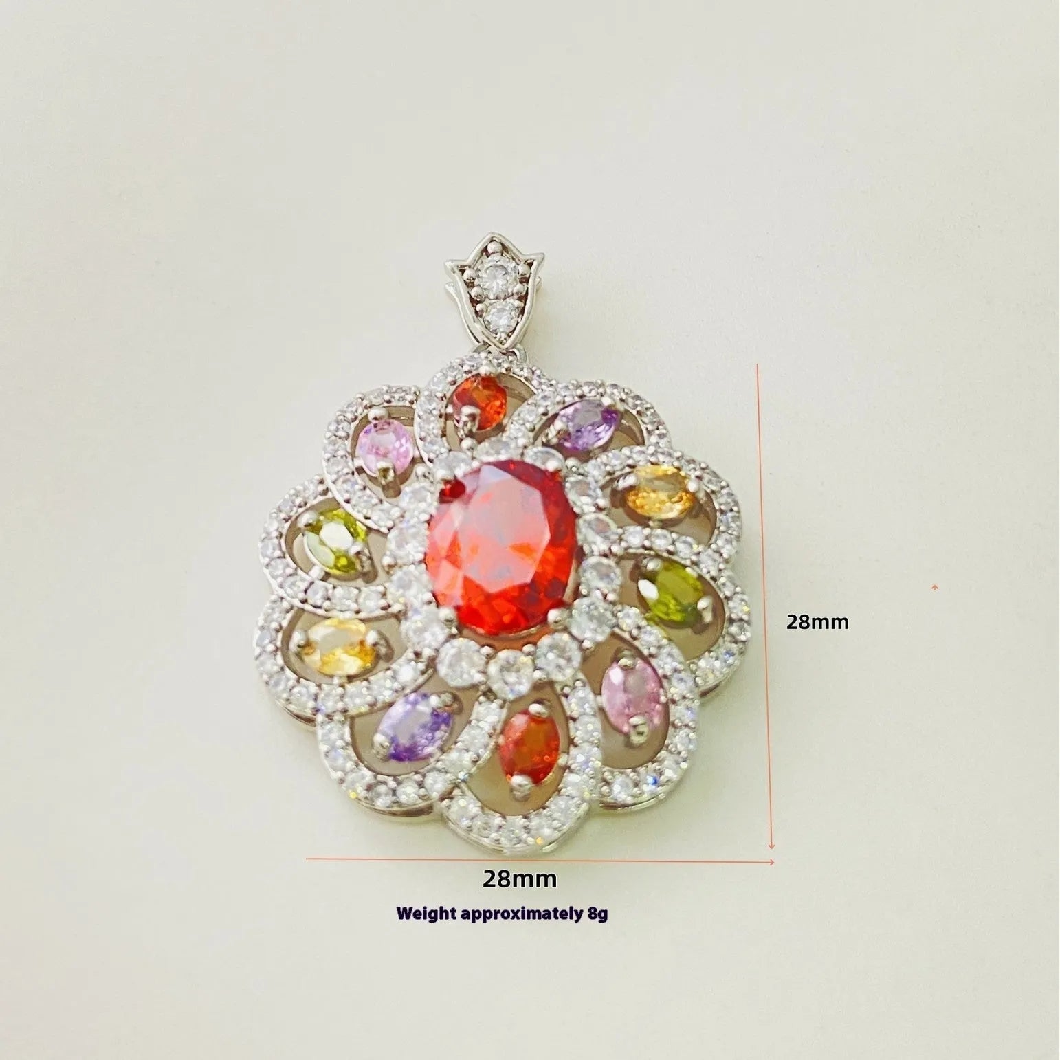 Close-up of a women's floral-shaped zircon pendant necklace in a gold electroplated finish, shown with a delicate chain.