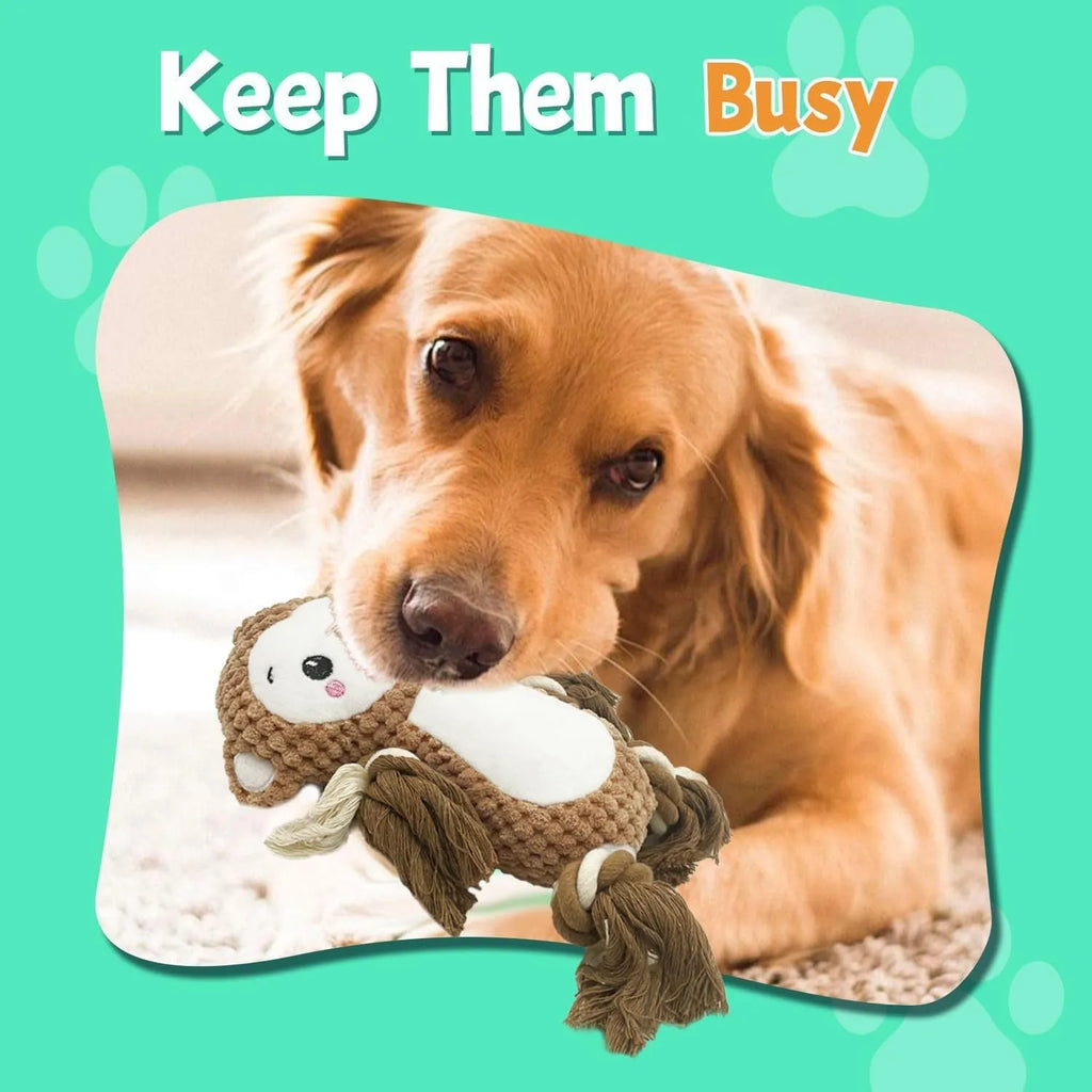 Lion and monkey stuffed squeaky dog toys with soft plush material and internal squeakers for medium to large breed dogs