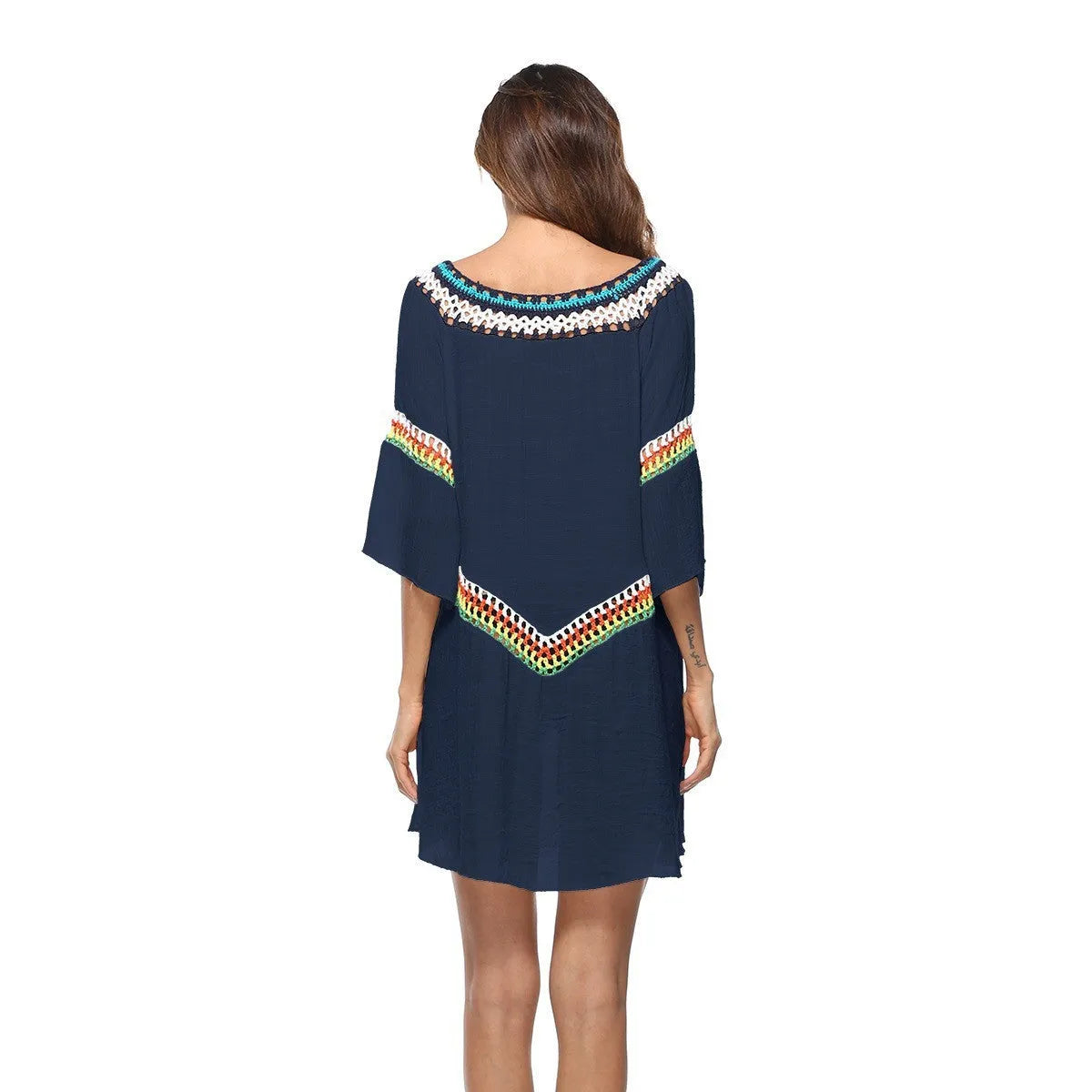 Crocheted ethnic style beach sun protection cover-up for women in acrylic fabric