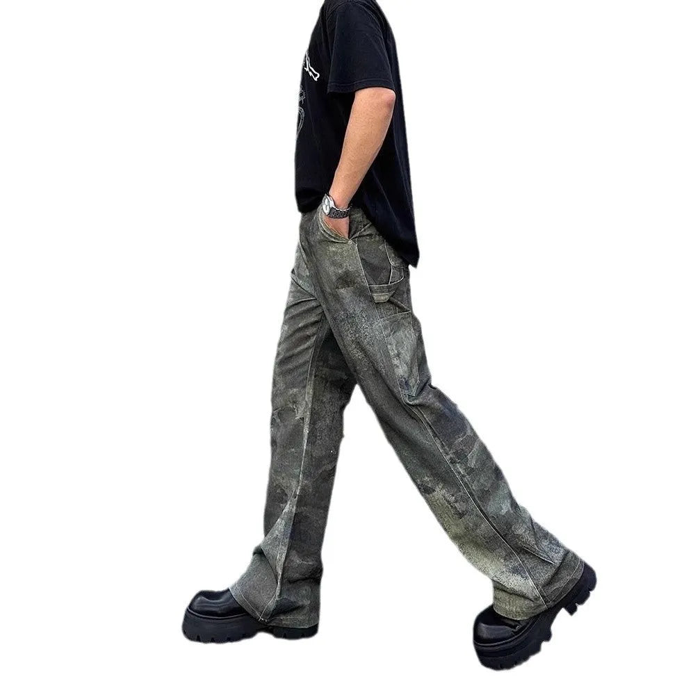 Men's retro digital camouflage jeans with straight leg cut in cotton denim fabric