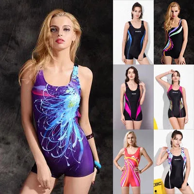 Professional female one-piece swimsuit in polyester with high elasticity and conservative sleeveless design available in multiple colours