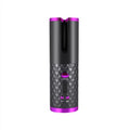 White portable mini curling iron with USB charging cable and gold ceramic barrel.