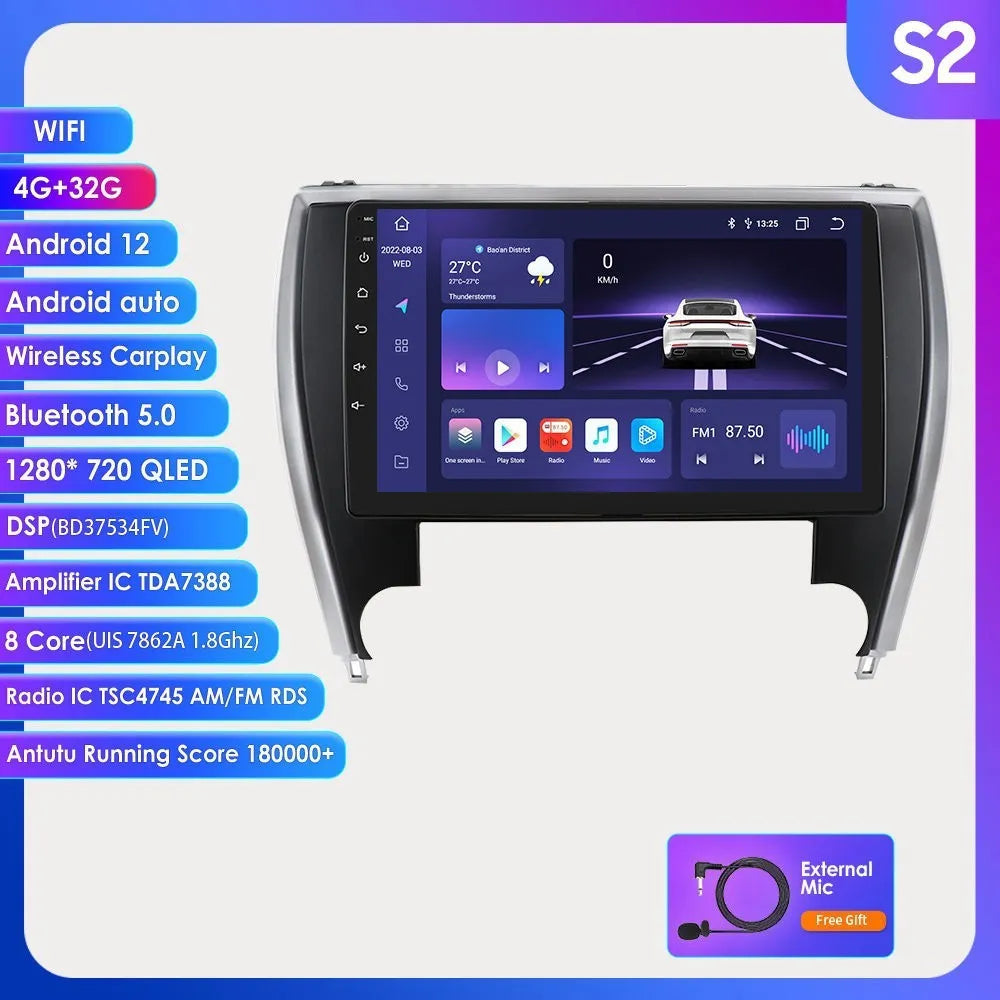 10-inch car navigation and MP5 all-in-one unit for Toyota Camry 2015 dashboard.