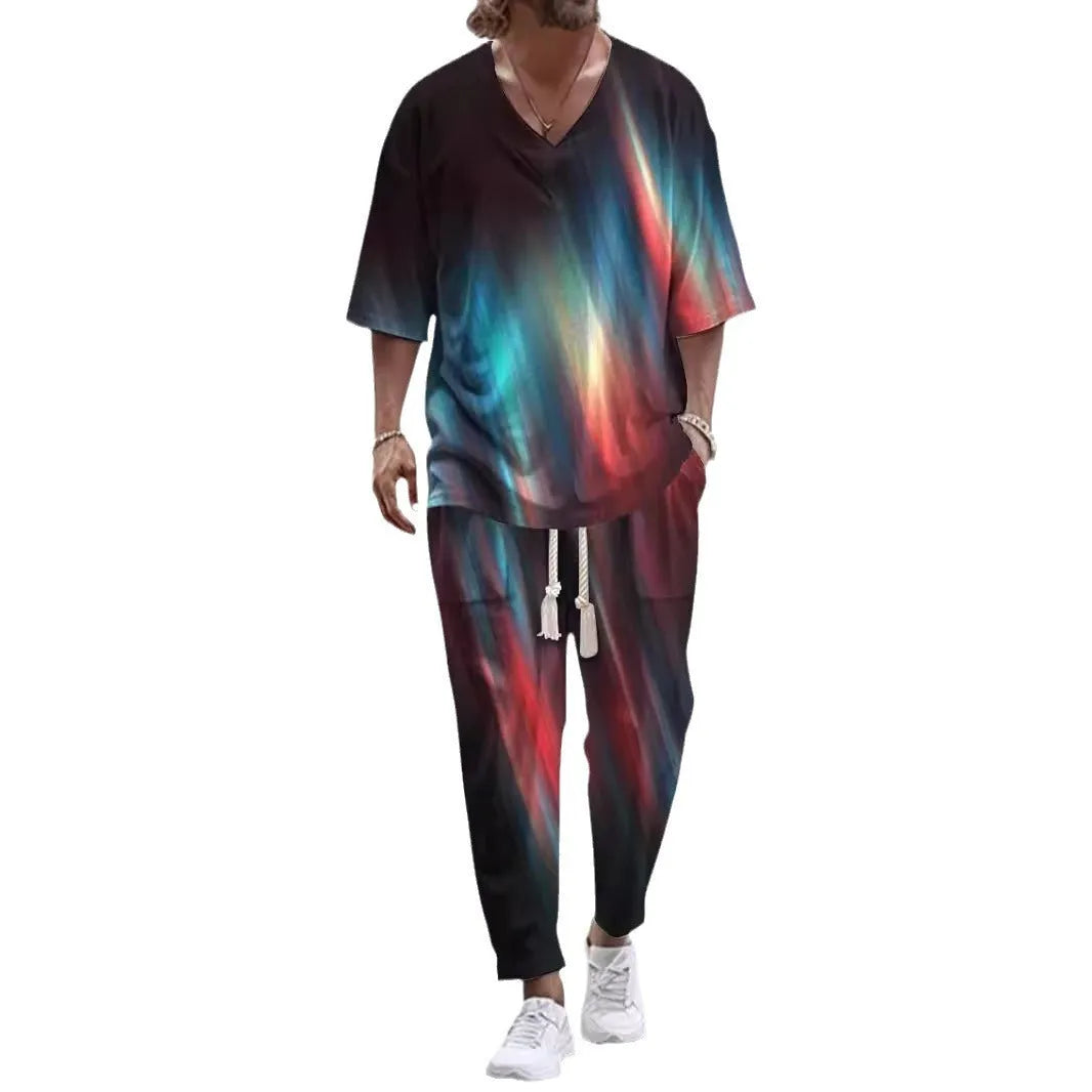 V-neck trousers suit with cropped sleeves in thin polyester fabric for business formal wear