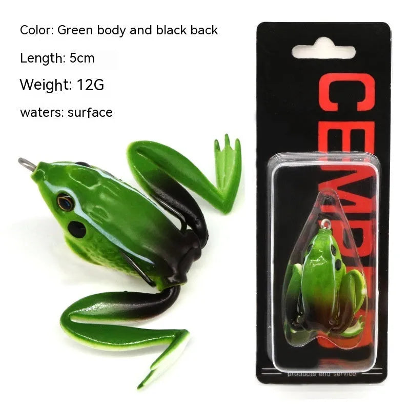 Bionic frog snake head Luya fishing bait with double hooks in grass green colour