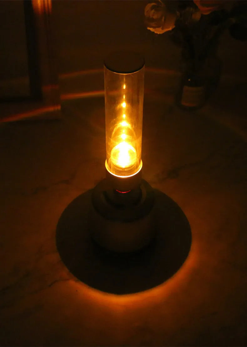 White silver Bluetooth speaker with candlelight-style atmosphere night light, 277mm tall