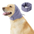 Dog wearing noise reduction hoodie with ear covers in black colour