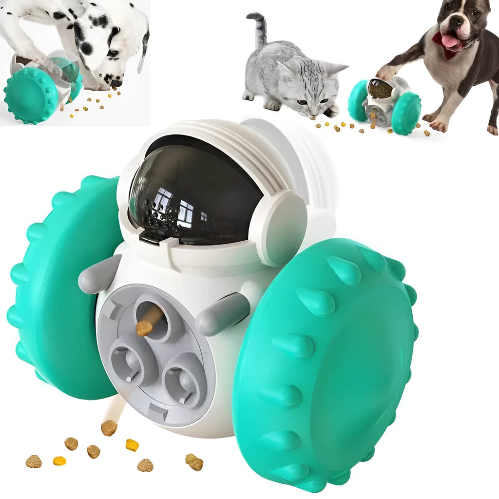 ABS interactive balance car pet toy in black, blue, yellow or green, 13.8 x 8 x 11cm, for slow treat feeding