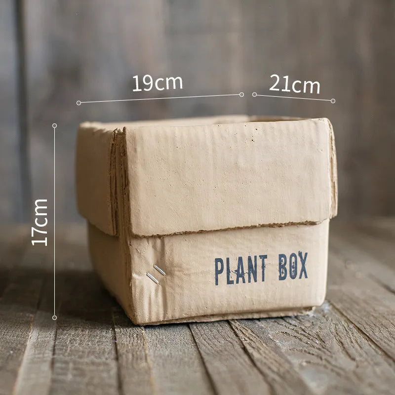 Cement brown paper box flowerpot with drainage holes for indoor balcony planting in Nordic style