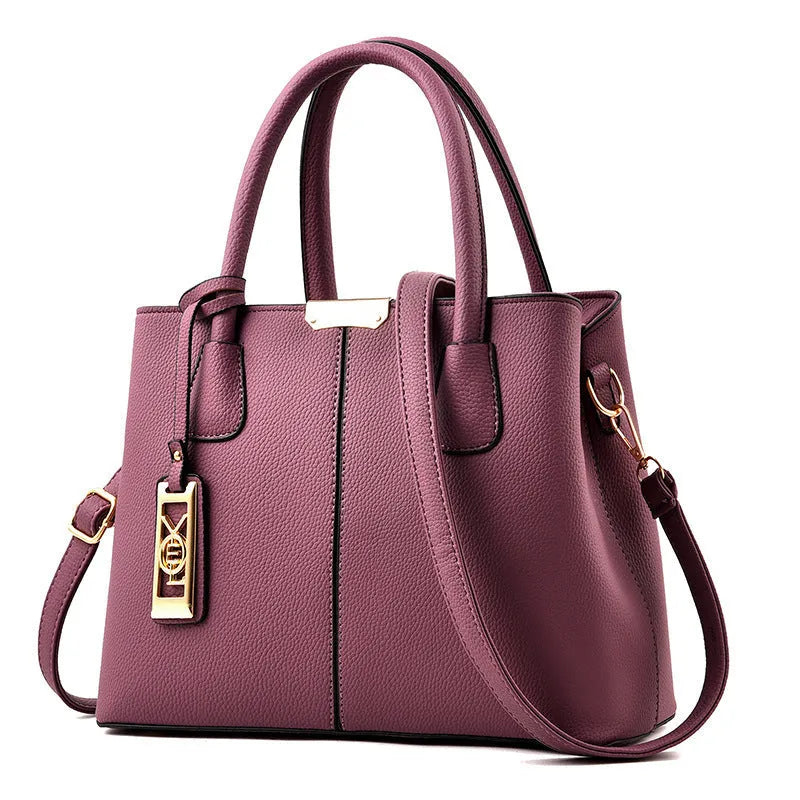 Women's square shoulder bag in soft PU leather with leather strap, shown in multiple colour options
