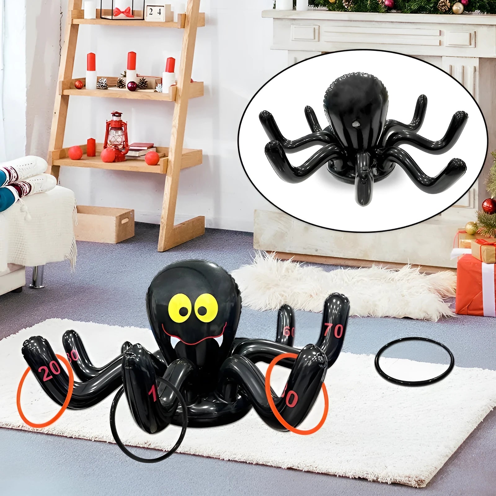 Inflatable PVC throwing toy in multiple colours including octopus, antlers, witch hat, spider, Santa Claus and rabbit ear designs