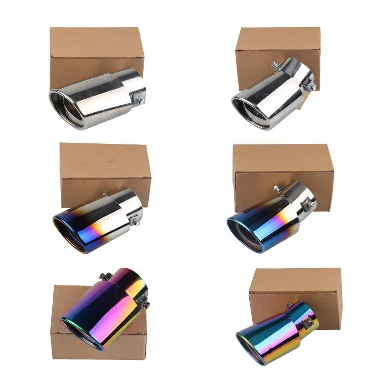 Stainless steel car exhaust tail pipe in straight and curved styles with baked blue, bright silver, colourful finishes