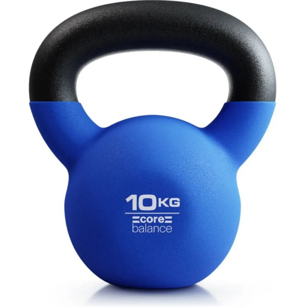 Blue solid cast iron teapot-shaped dumbbell on a plain background