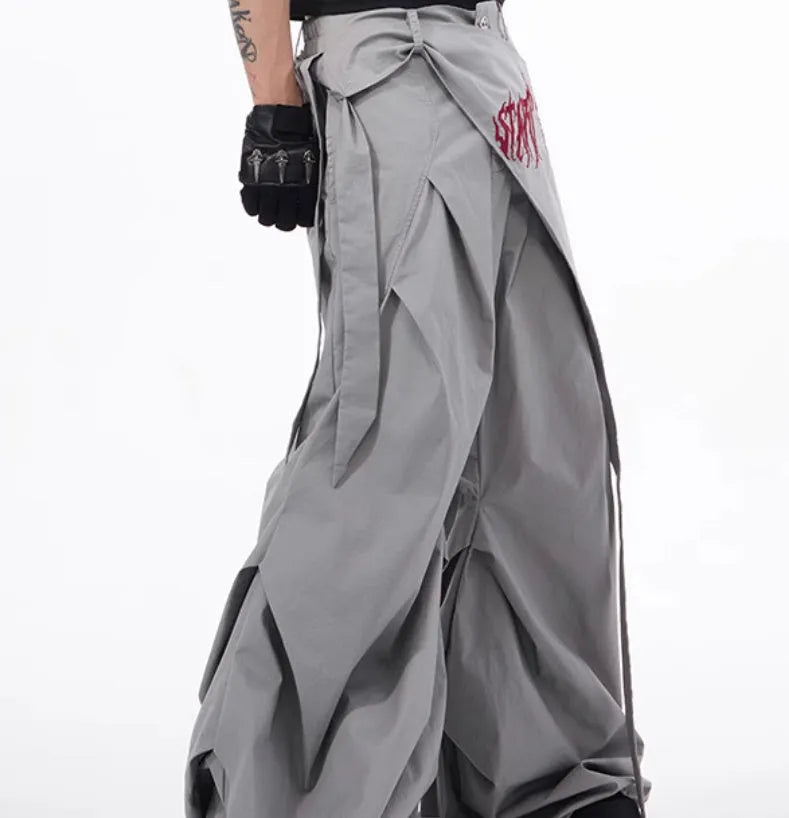 Boys' wide-leg function pants in Korean style, available in black or grey solid colours