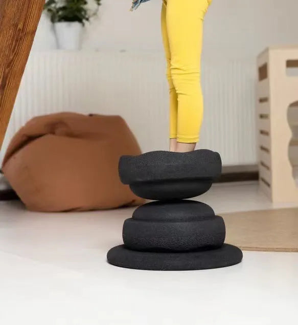 Plastic wood surf balance board for children aged 4-6, shown in mixed colour and black wood finish options.