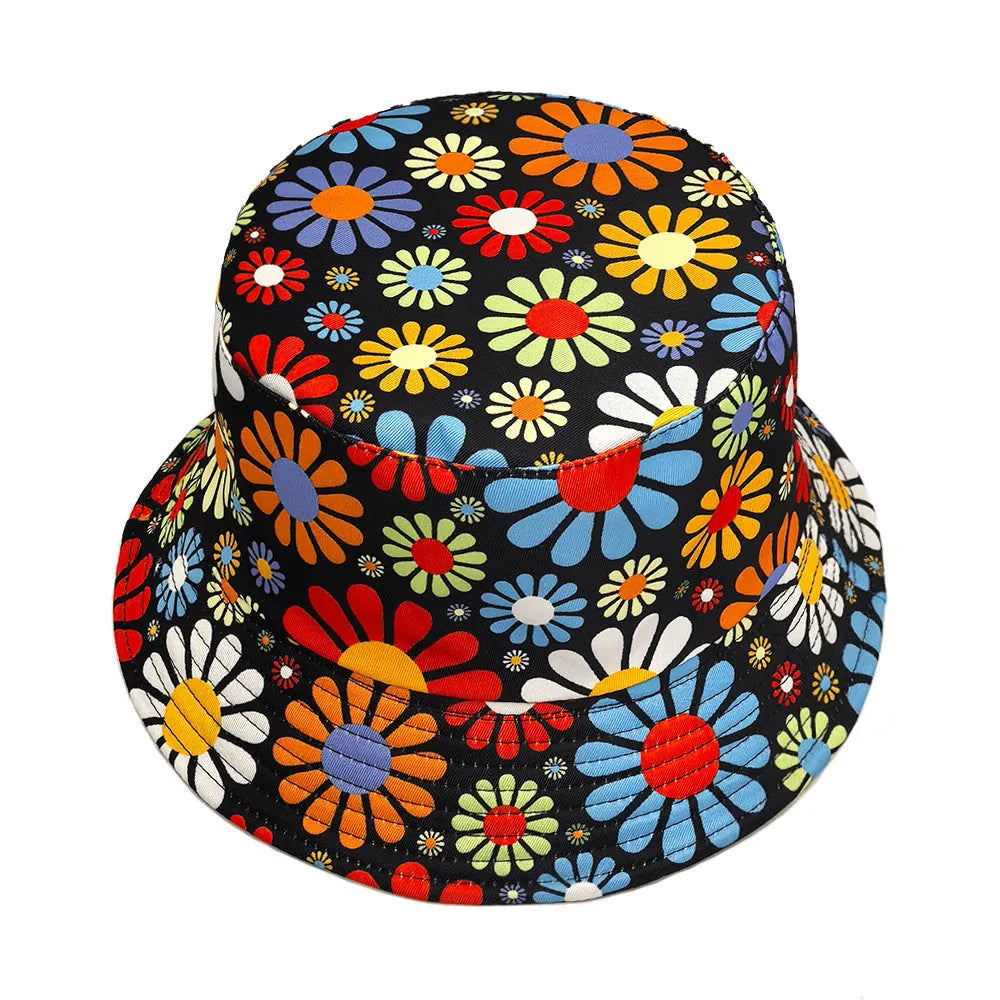 Colourful flower print bucket sun hat with dome crown design