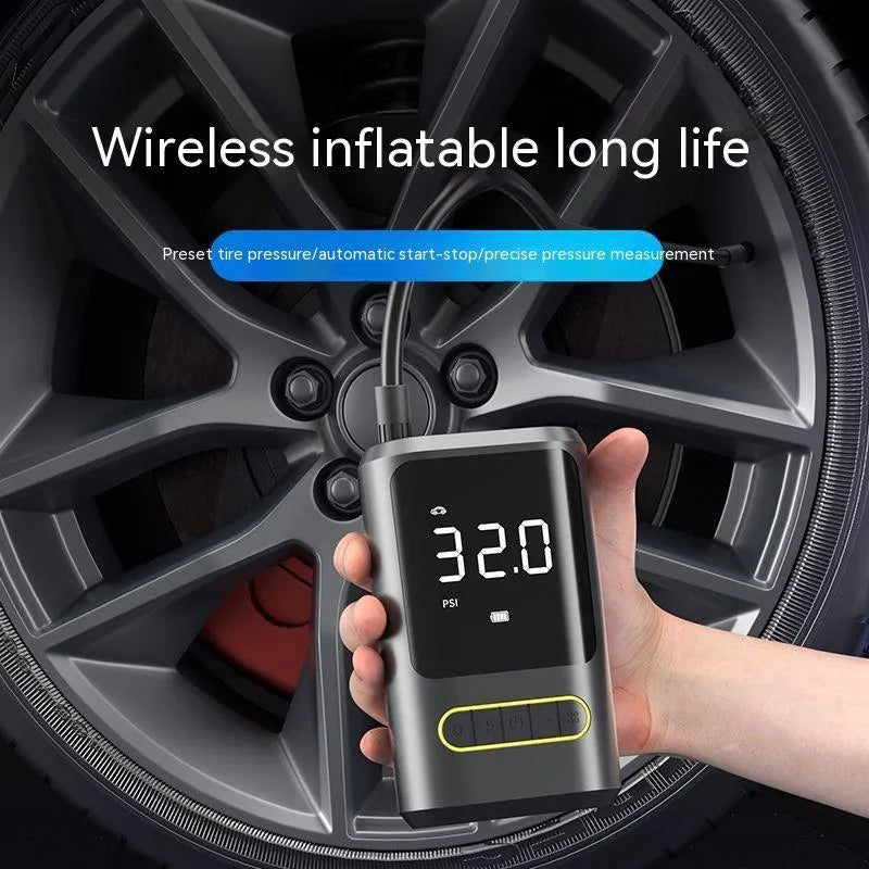 Handheld digital display wireless air pump with LED light for car tyre inflation