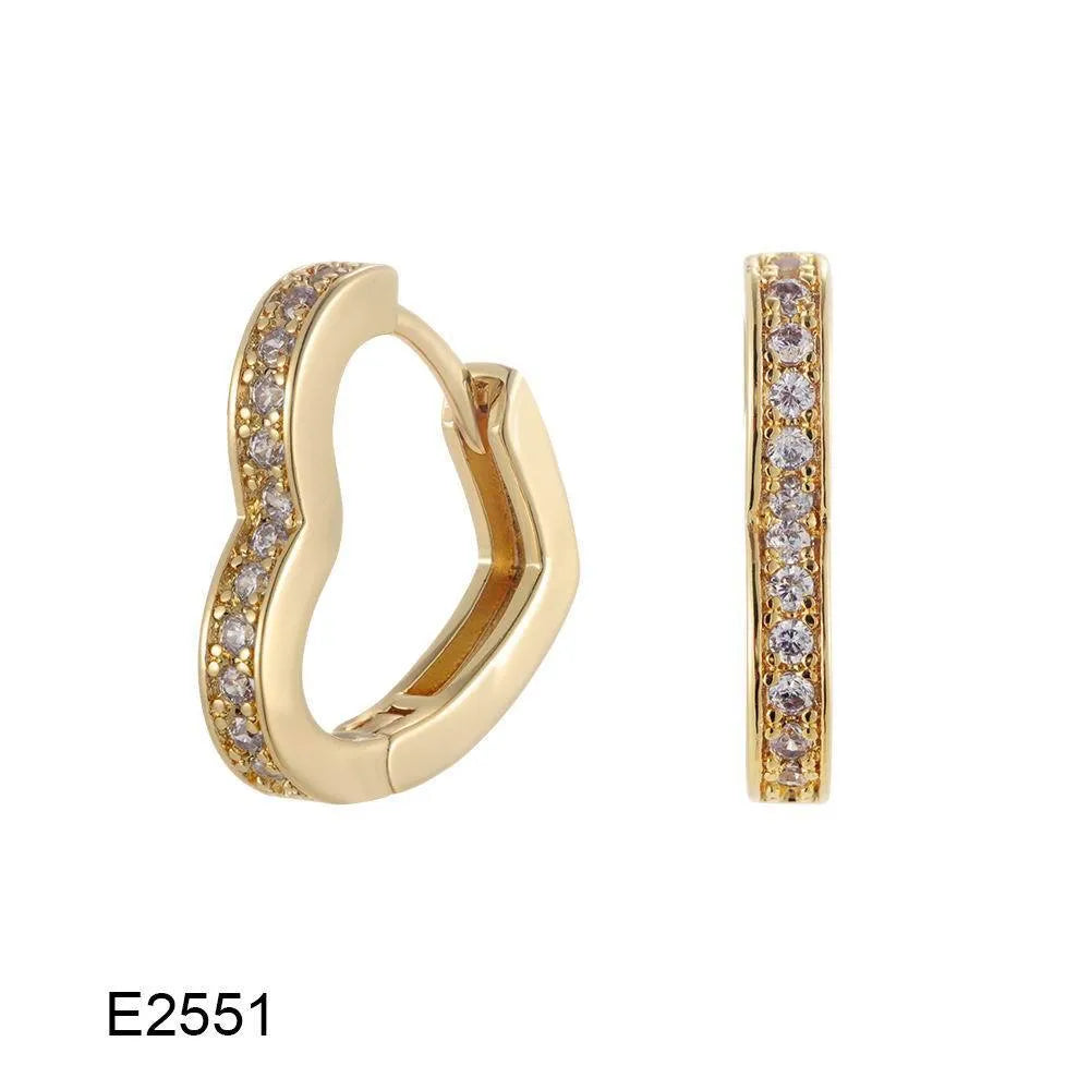 Gold plated heart shaped ear clip earrings with cubic zirconia stones, clip-on back visible