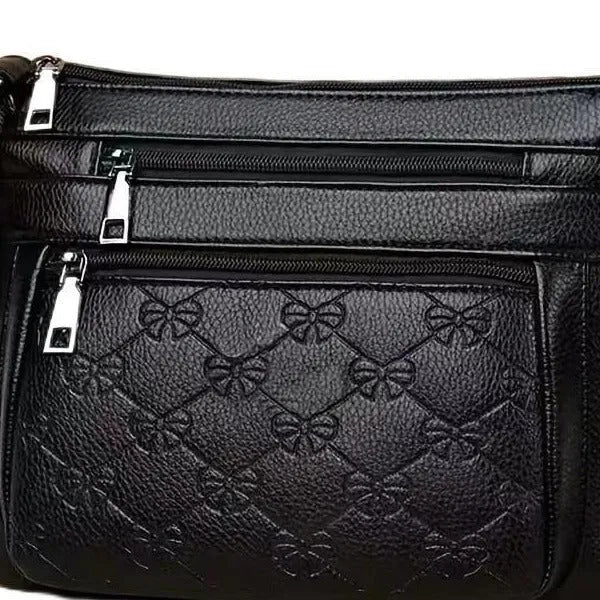 Butterfly black women's crossbody shoulder bag with embossed PU leather and interior mobile phone pocket