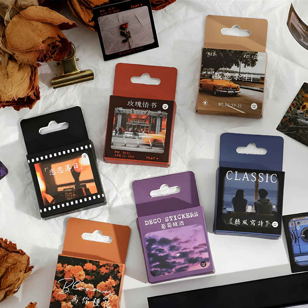 Boxed set of 46 square decorative stickers with six Nordic nature and romance patterns.