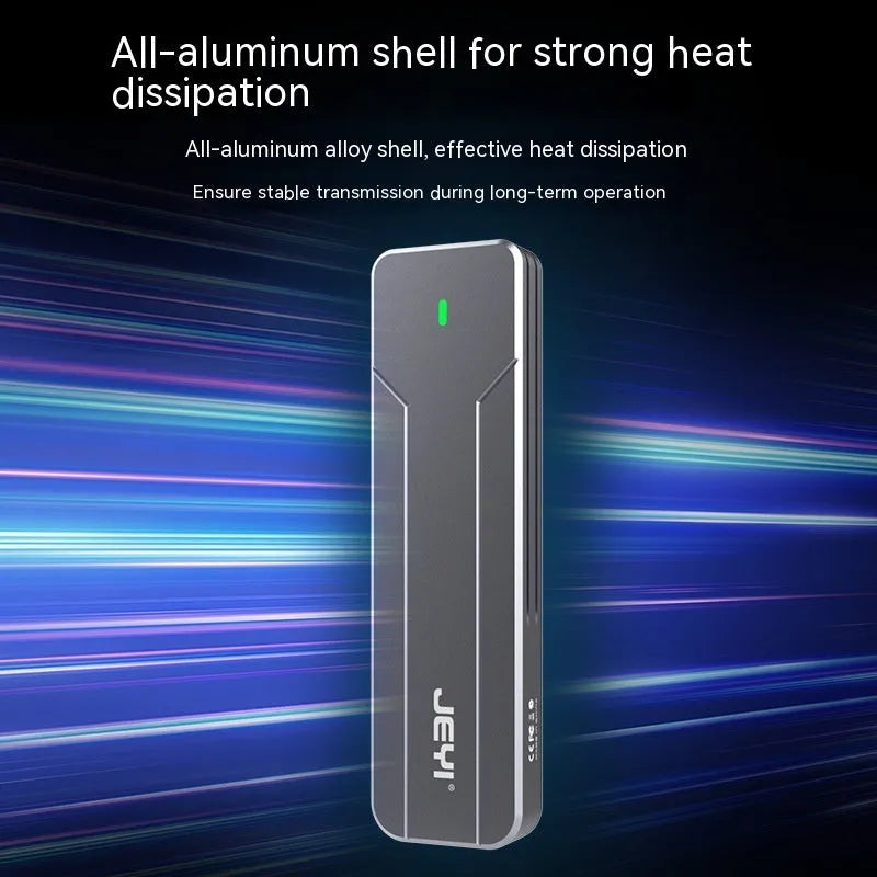 Dark grey all aluminium alloy external M.2 hard drive reader enclosure with AC wire