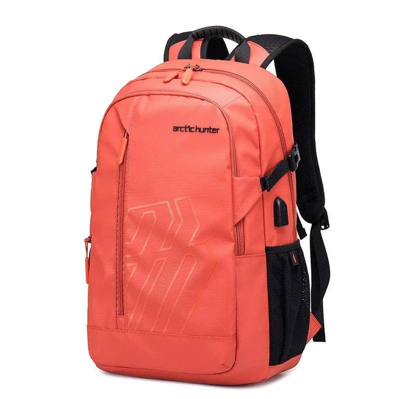 18-inch plaid polyester computer backpack with curved shoulder strap in blue, black, grey, or orange