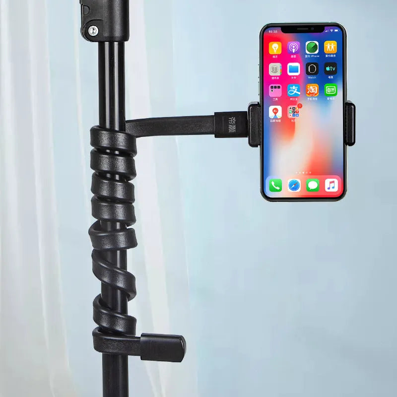 Flexible adjustable hose phone holder with silicone ABS aluminium construction for live broadcast mounting
