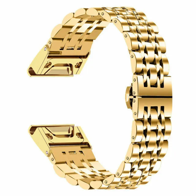 Stainless steel Jiaming watch strap in 22mm and 26mm, shown in silver, black, gold, and rose gold colour options