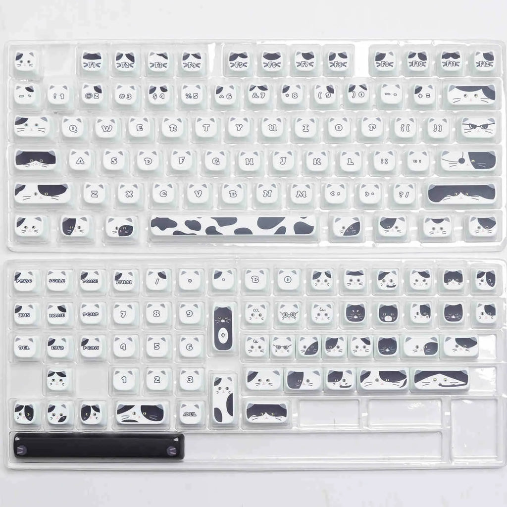 Black and white kitten full set sublimation PBT key caps with MAO height and 1.5mm line length