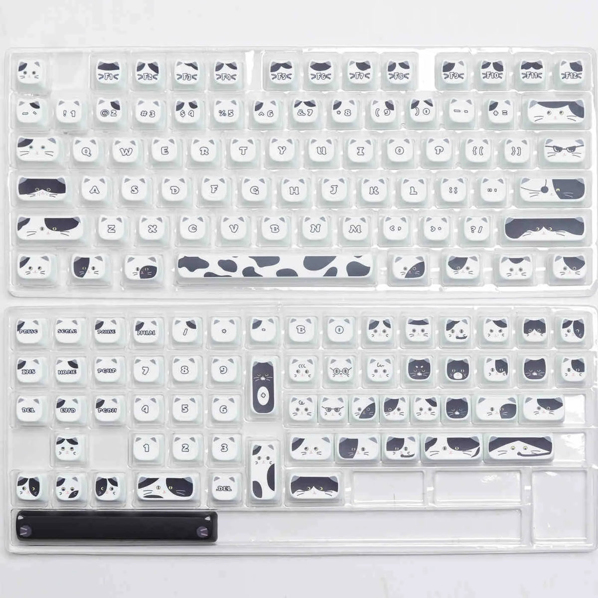 Black and white kitten full set sublimation PBT key caps with MAO height and 1.5mm line length