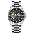 Men's automatic mechanical watch with luminous hands and waterproof case in rose gold, silver, or gold.