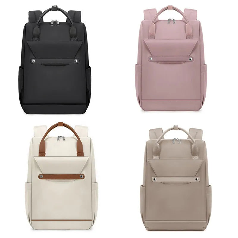 Lightweight large capacity schoolbag in solid colour nylon with waterproof finish for girls and travel