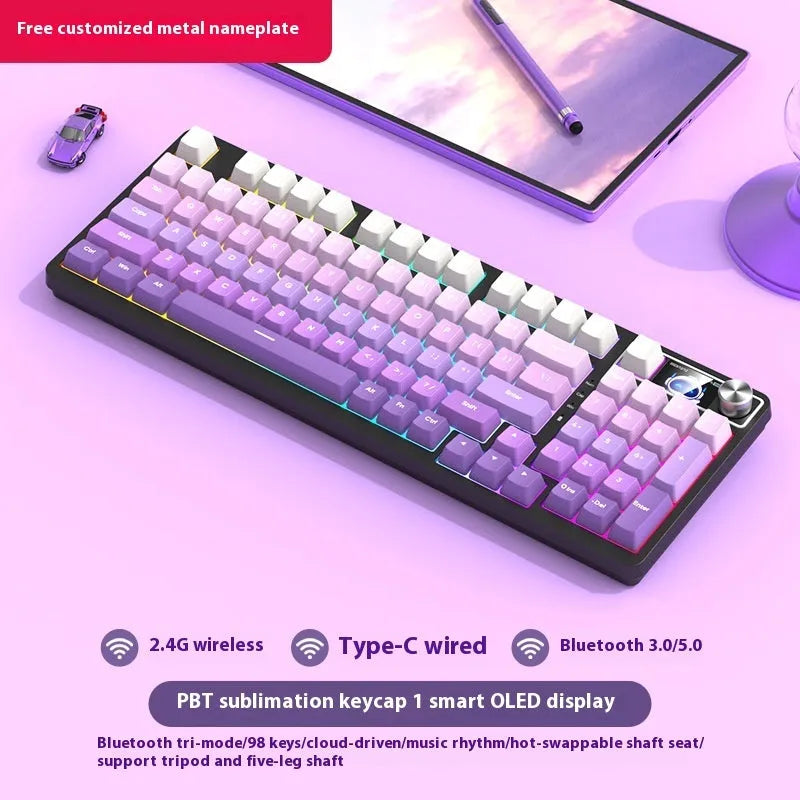 98-key wireless Bluetooth mechanical keyboard kit with metal control knob and multiple colour options