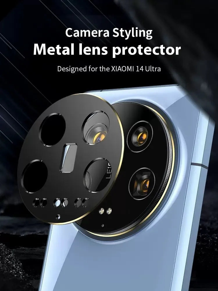 Xiaomi 14U lens protector film with frosted, explosion-proof, drop-proof features in black edge or black golden edge.