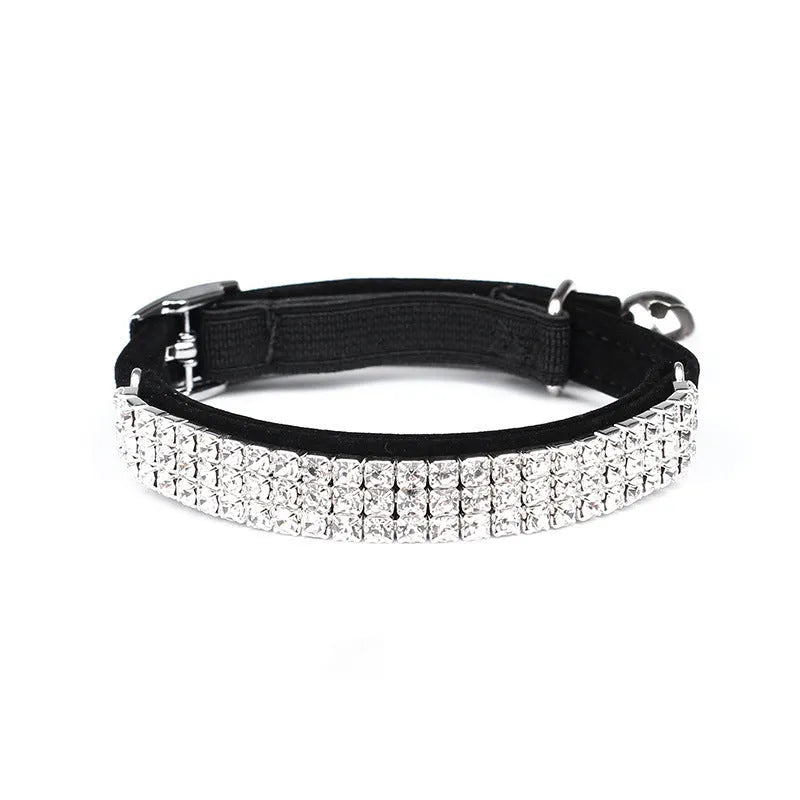 Adjustable velvet cat collar with rhinestone detail in five colour options