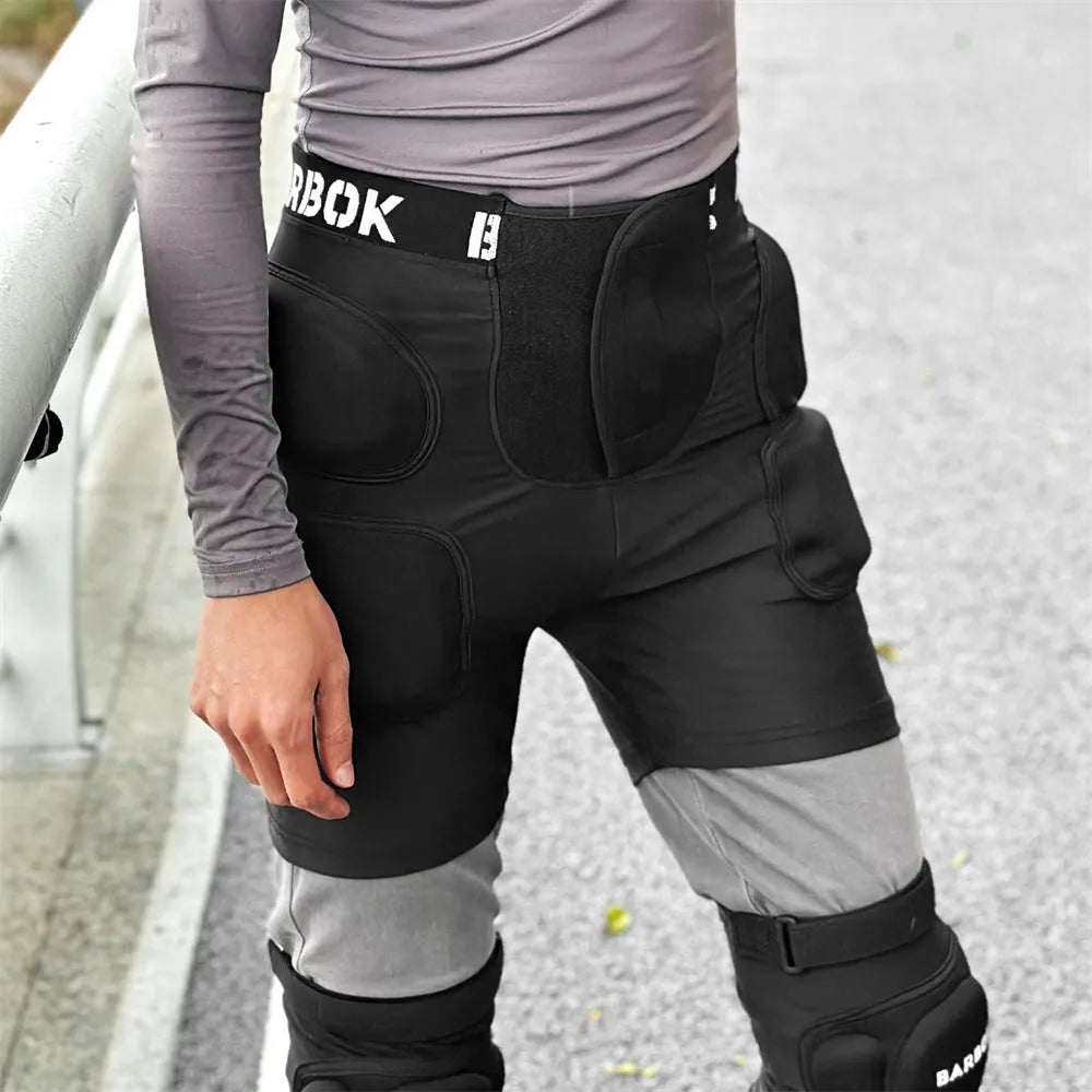 Black spandex hip protection pants with NBR foam padding for roller skating and skiing safety