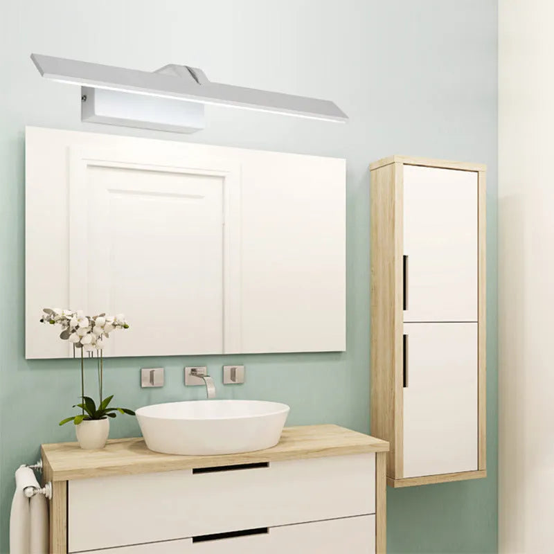 White LED mirror headlight for bathroom with three colour options and multiple size variants