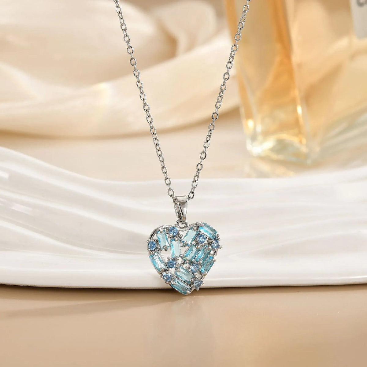 Heart pendant necklace for women with copper zircon, O-ring chain and electroplated finish in gold or silver