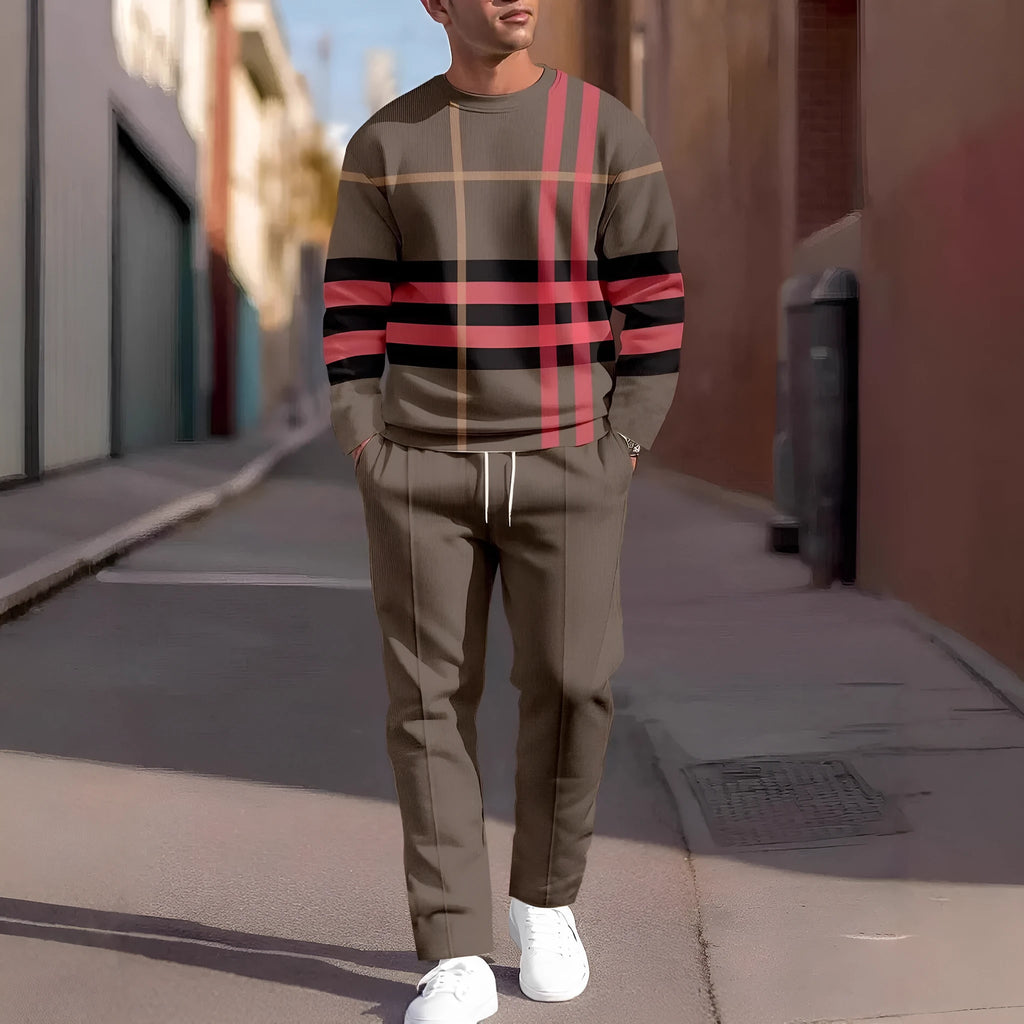Men's 3D digital print sweatshirt and sweatpants set, long sleeve round neck, sizes S to 6XL