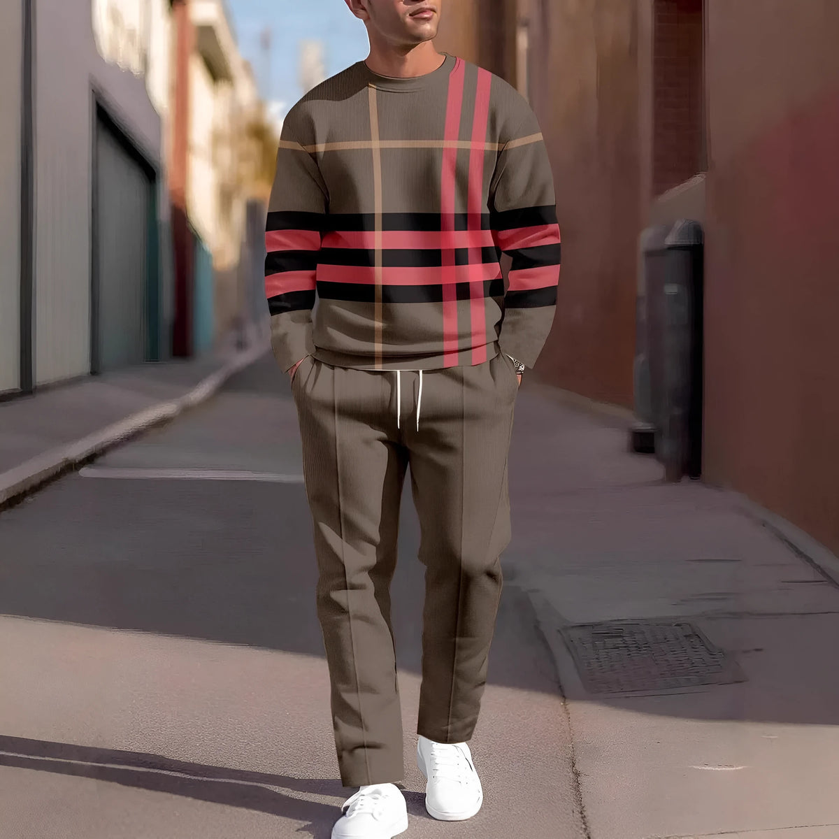 Men's 3D digital print sweatshirt and sweatpants set, long sleeve round neck, sizes S to 6XL