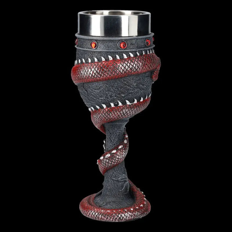 Stainless steel red wine glass with 3D Chinese dragon design in gold colour option
