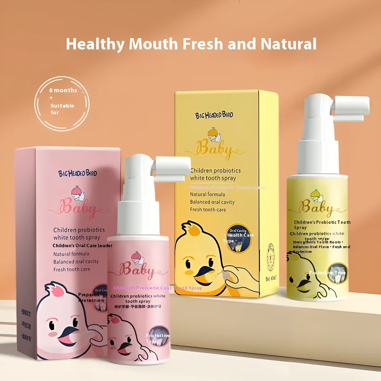 Children's probiotic teeth cleaning spray bottle with oral applicator, 40ml net content